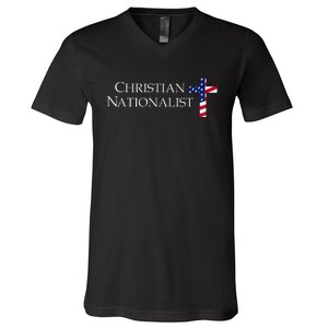 Christian Nationalist American Flag Cross Faith V-Neck T-Shirt