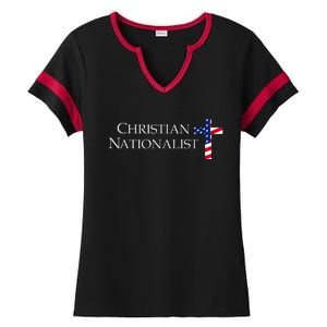 Christian Nationalist American Flag Ladies Halftime Notch Neck Tee