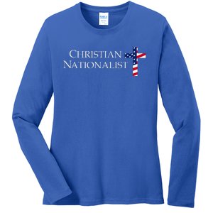 Christian Nationalist American Flag Ladies Long Sleeve Shirt