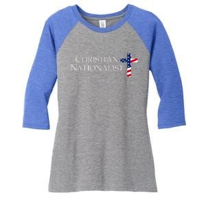 Christian Nationalist American Flag Women's Tri-Blend 3/4-Sleeve Raglan Shirt