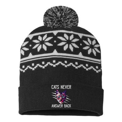 Cats Never Answer Back Cat Lover Joke Kitten Pun Cat Mom USA-Made Snowflake Beanie