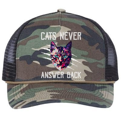 Cats Never Answer Back Cat Lover Joke Kitten Pun Cat Mom Retro Rope Trucker Hat Cap