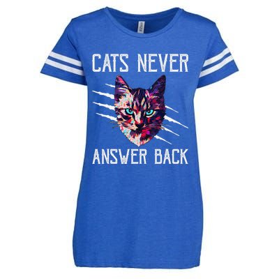 Cats Never Answer Back Cat Lover Joke Kitten Pun Cat Mom Enza Ladies Jersey Football T-Shirt