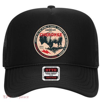 Cherokee Native American Indian Born Freedom Wild Buffalo High Crown Mesh Back Trucker Hat