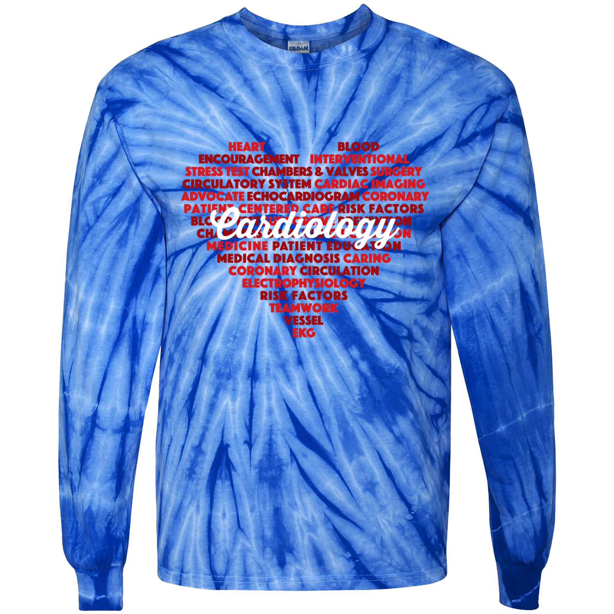 Cardiac Nurse And Cardiologist: Word Cloud Cardiology Heart Gift Tie-Dye Long Sleeve Shirt