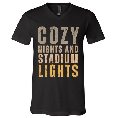 Cozy Nights And Stadium Lights Football V-Neck T-Shirt