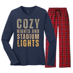 Cozy Nights And Stadium Lights Football Women's Long Sleeve Flannel Pajama Set 