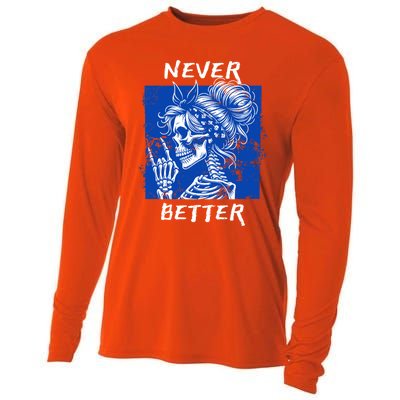 Cool Never Better Funny Skeleton Halloween Gift Cooling Performance Long Sleeve Crew