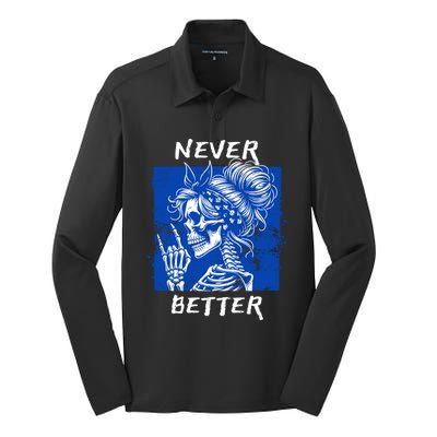 Cool Never Better Funny Skeleton Halloween Gift Silk Touch Performance Long Sleeve Polo