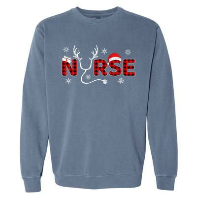 Christmas Nurse Buffalo Plaid Christmas Nursing Healthcare Garment-Dyed Sweatshirt