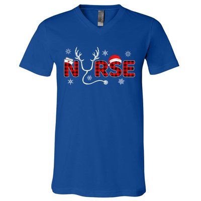 Christmas Nurse Buffalo Plaid Christmas Nursing Healthcare V-Neck T-Shirt