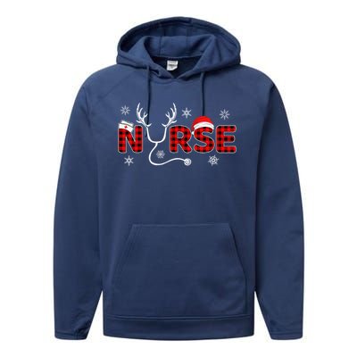 Christmas Nurse Buffalo Plaid Christmas Nursing Healthcare Performance Fleece Hoodie