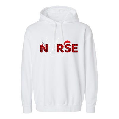 Christmas Nurse Buffalo Plaid Christmas Nursing Healthcare Garment-Dyed Fleece Hoodie