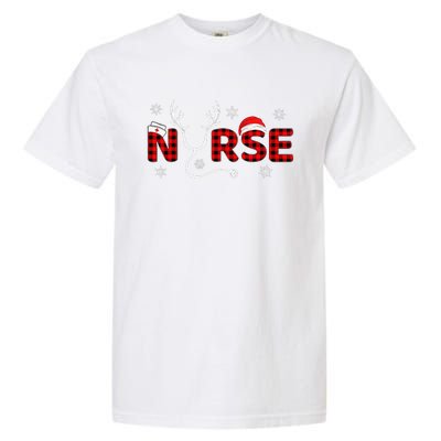 Christmas Nurse Buffalo Plaid Christmas Nursing Healthcare Garment-Dyed Heavyweight T-Shirt