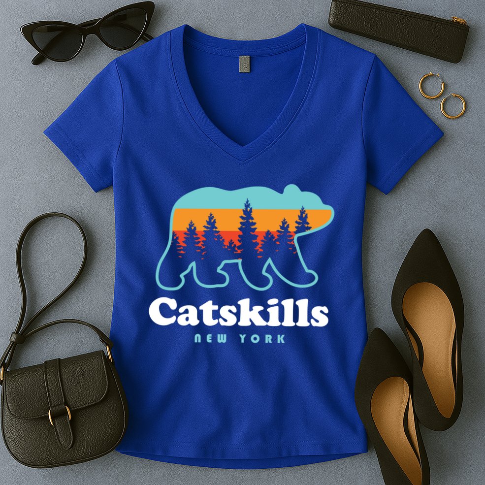 Catskills Ny Bear Mountains Camping Hiking New York Gift Women's V-Neck T-Shirt
