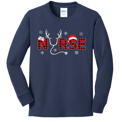 Christmas Nurse Buffalo Plaid Christmas Nursing Healthcare Kids Long Sleeve Shirt