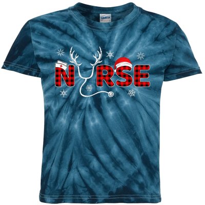 Christmas Nurse Buffalo Plaid Christmas Nursing Healthcare Kids Tie-Dye T-Shirt