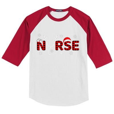 Christmas Nurse Buffalo Plaid Christmas Nursing Healthcare Kids Colorblock Raglan Jersey