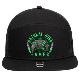 Cool Natural Born Gamer 7 Panel Mesh Trucker Snapback Hat