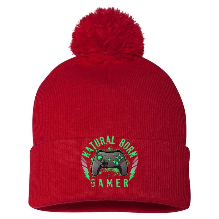 Cool Natural Born Gamer Pom Pom 12in Knit Beanie