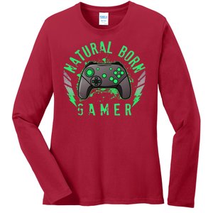 Cool Natural Born Gamer Ladies Long Sleeve Shirt