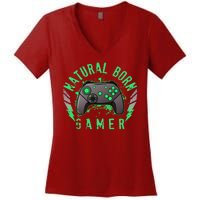 Cool Natural Born Gamer Women's V-Neck T-Shirt