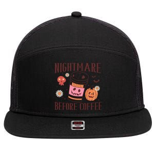 Cute Nightmare Before Coffee Halloween Funny Mug Gift 7 Panel Mesh Trucker Snapback Hat