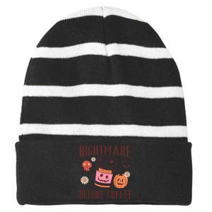 Cute Nightmare Before Coffee Halloween Funny Mug Gift Striped Beanie with Solid Band