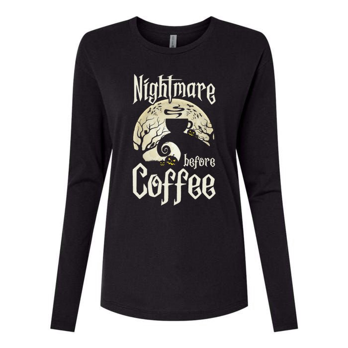 Cute Nightmare Before Coffee Halloween Funny Mug Gift Womens Cotton Relaxed Long Sleeve T-Shirt