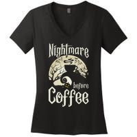 Cute Nightmare Before Coffee Halloween Funny Mug Gift Women's V-Neck T-Shirt