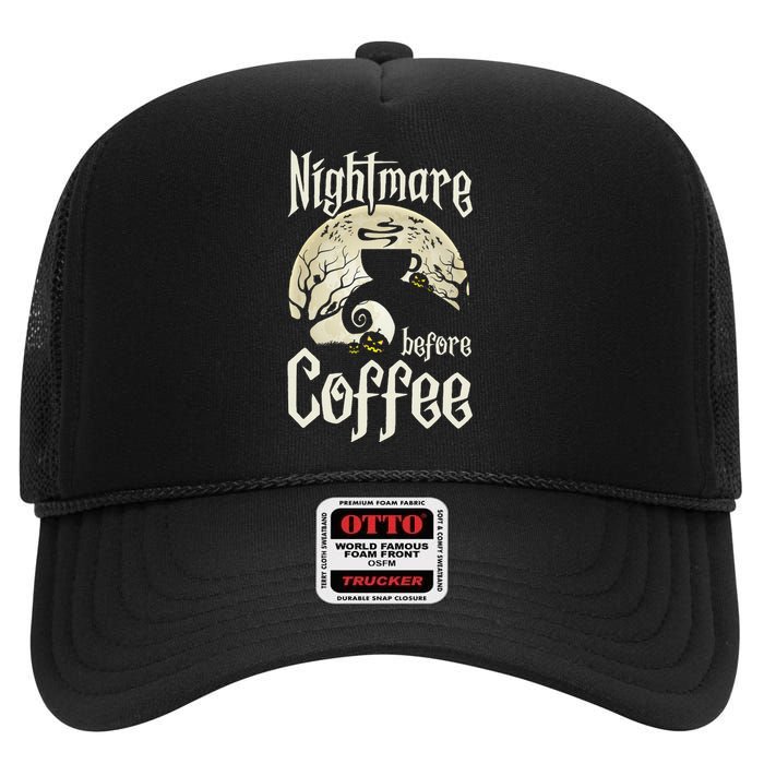 Cute Nightmare Before Coffee Halloween Funny Mug Gift High Crown Mesh Back Trucker Hat