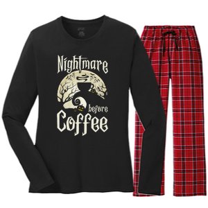 Cute Nightmare Before Coffee Halloween Funny Mug Gift Women's Long Sleeve Flannel Pajama Set 