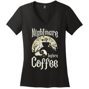 Cute Nightmare Before Coffee Halloween Funny Mug Gift Women's V-Neck T-Shirt