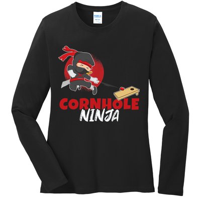 Cornhole Ninja Boy Cornhole Ladies Long Sleeve Shirt