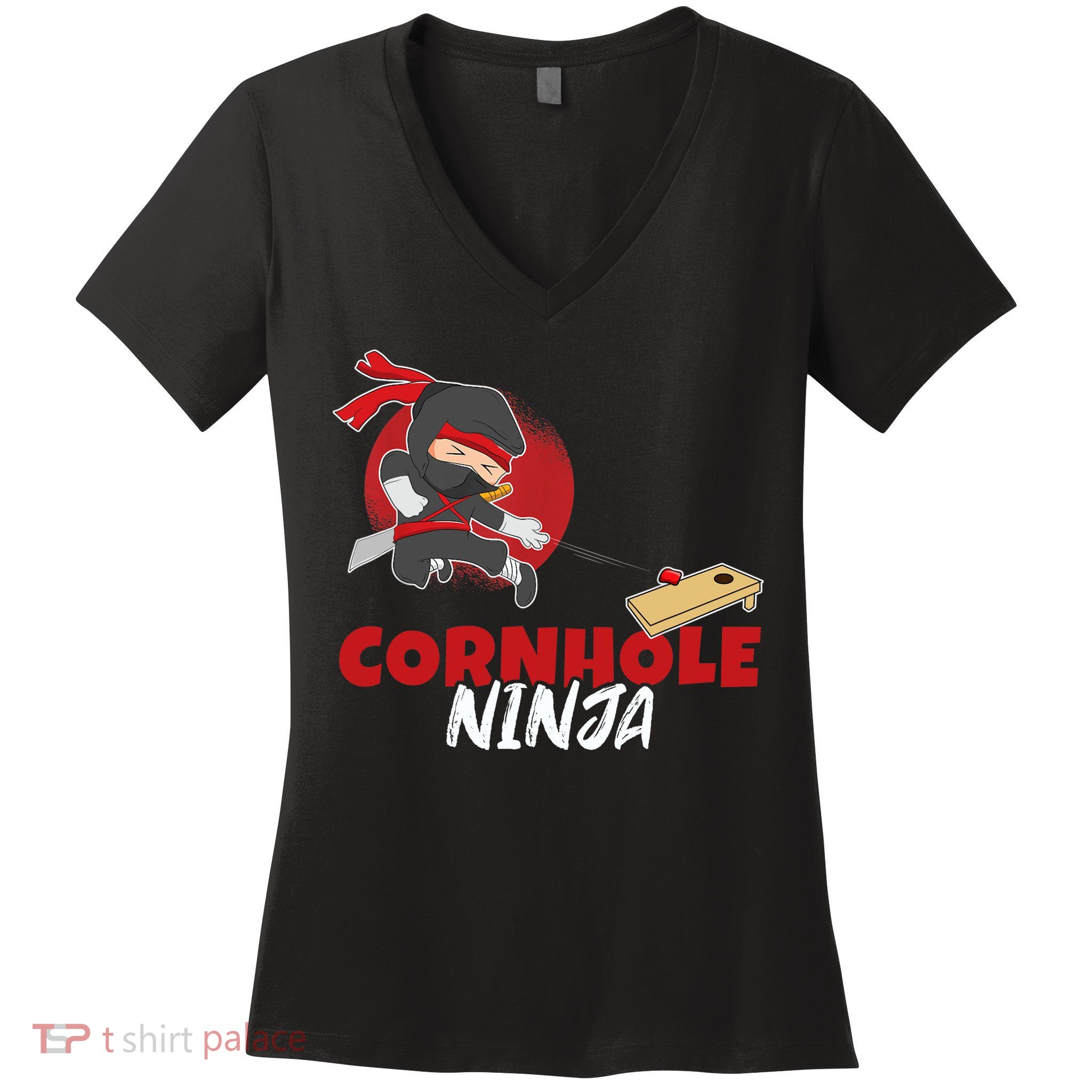 Cornhole Ninja Boy Cornhole Women's V-Neck T-Shirt