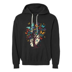 Cute Nature Butterfly Tree Garment-Dyed Fleece Hoodie