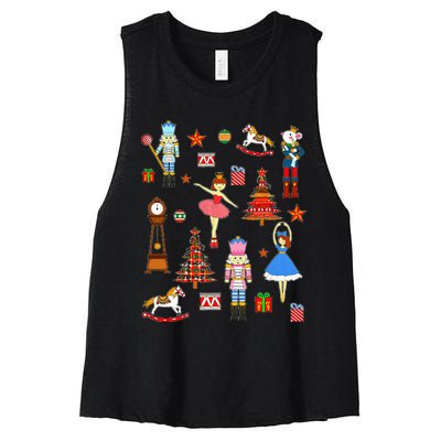 Christmas Nutcracker Ballet Xmas Pjs For Women's Racerback Cropped Tank