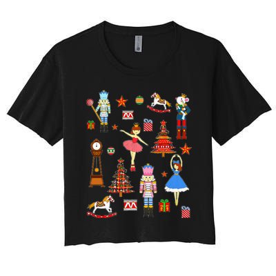 Christmas Nutcracker Ballet Xmas Pjs For Women's Crop Top Tee