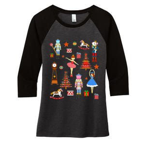 Christmas Nutcracker Ballet Xmas Pjs For Women's Tri-Blend 3/4-Sleeve Raglan Shirt