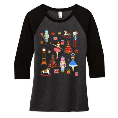 Christmas Nutcracker Ballet Xmas Pjs For Women's Tri-Blend 3/4-Sleeve Raglan Shirt