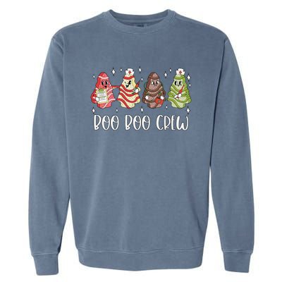 Christmas Nurse Boo Boo Crew Tree Cake Xmas Nursing Garment-Dyed Sweatshirt