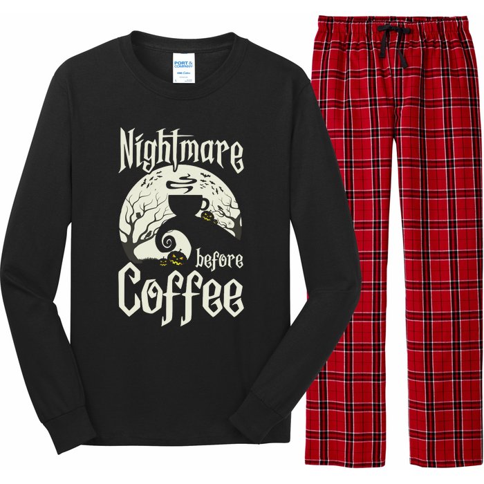 Cute Nightmare Before Coffee Halloween Funny Mug Gift Long Sleeve Pajama Set