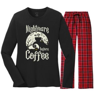 Cute Nightmare Before Coffee Halloween Funny Mug Gift Women's Long Sleeve Flannel Pajama Set 