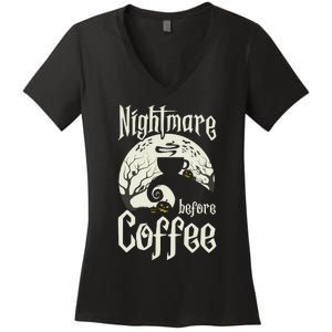 Cute Nightmare Before Coffee Halloween Funny Mug Gift Women's V-Neck T-Shirt