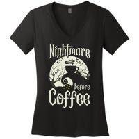 Cute Nightmare Before Coffee Halloween Funny Mug Gift Women's V-Neck T-Shirt