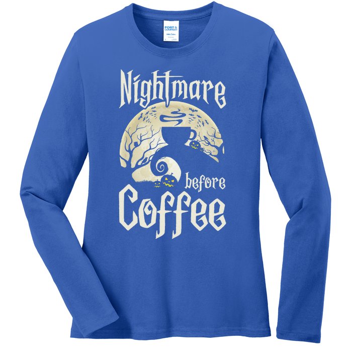 Cute Nightmare Before Coffee Halloween Funny Mug Gift Ladies Long Sleeve Shirt