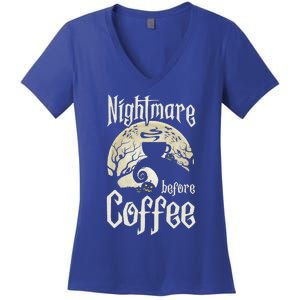 Cute Nightmare Before Coffee Halloween Funny Mug Gift Women's V-Neck T-Shirt