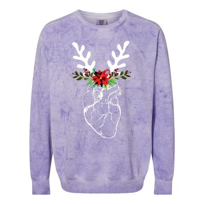 Cardiac Nurse Christmas Heart Anatomy Reindeer Colorblast Crewneck Sweatshirt