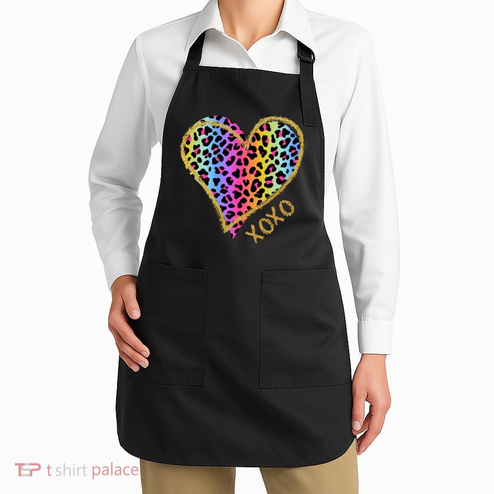 Colorful Neon Cheetah Print Heart Xoxo Apron