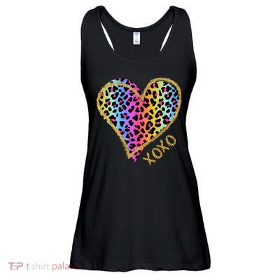 Colorful Neon Cheetah Print Heart Xoxo Ladies Essential Flowy Tank